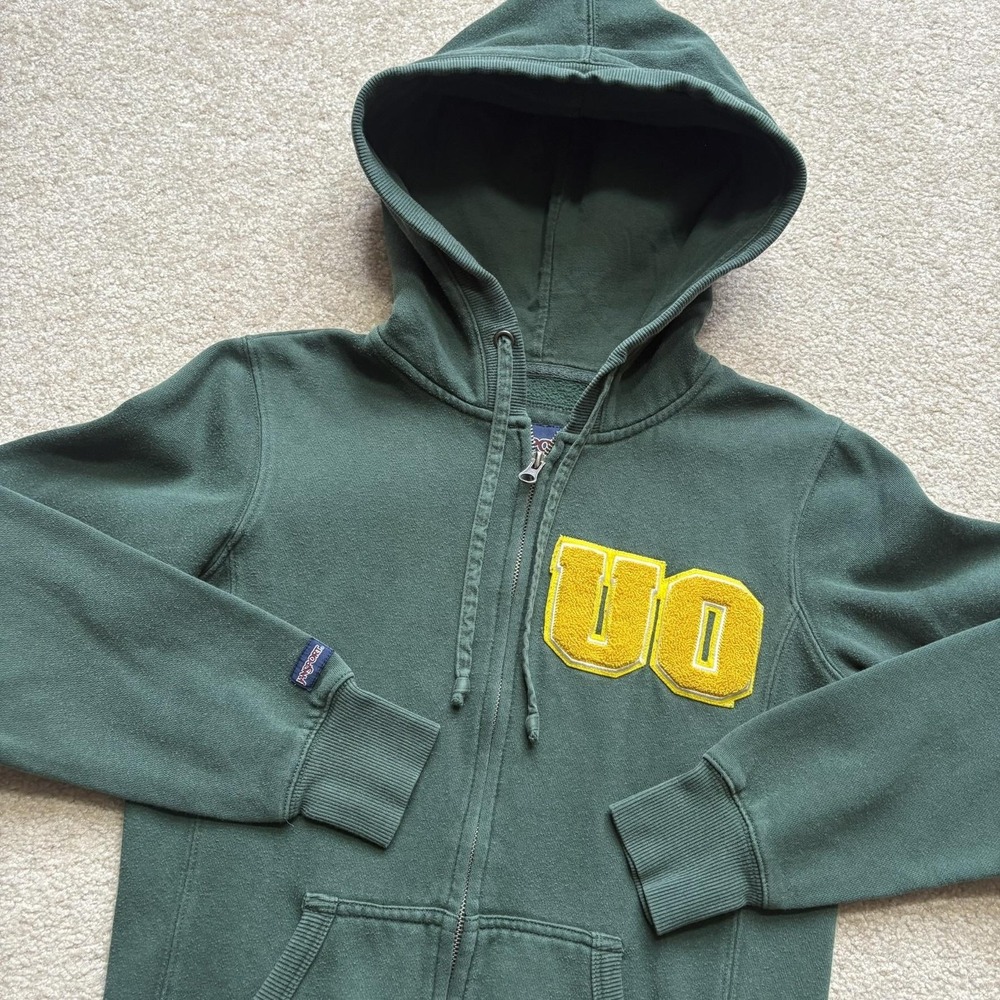 Vtg‎ Oregon Ducks Sweatshirt Small Green Full Zip UO Varsity Patch Jansport 90s
